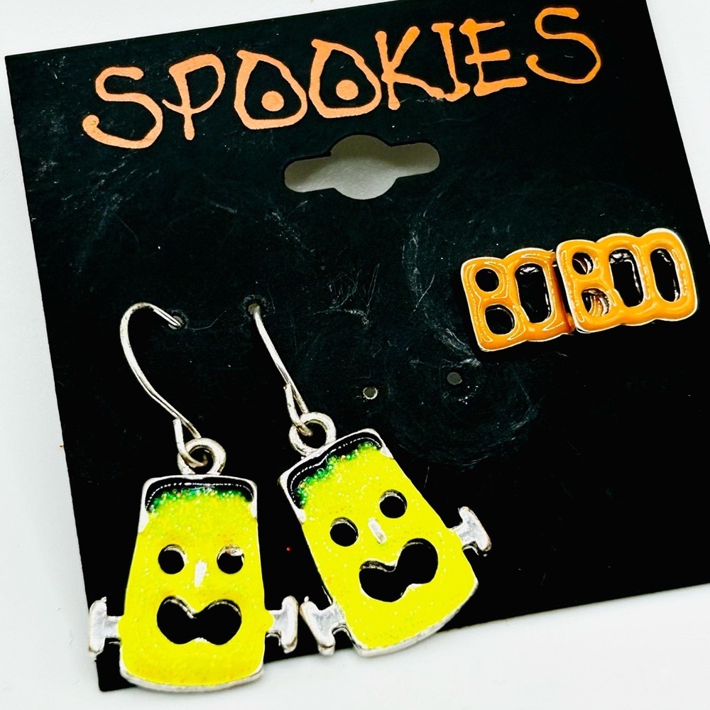 Halloween earrings bundle - Glittery Frankenstein head & Boo earrings